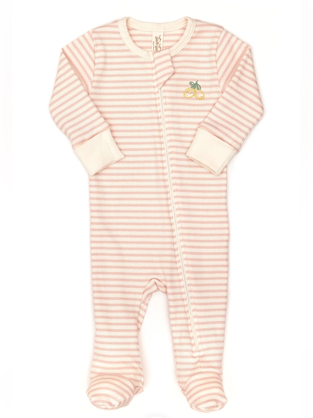 Tun Tun Kids ribbed pink stripe lemon zip footie
